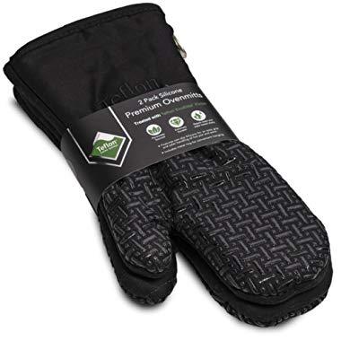 XLNT Extra Long Black Oven Mitts, Waterproof and Heat Resistant, Teflon Eco Elite Coating with Cotton Lining, Silicone Non Slip Texture, Hanging Loop, Great for Home Baker Or Commercial Chef Use