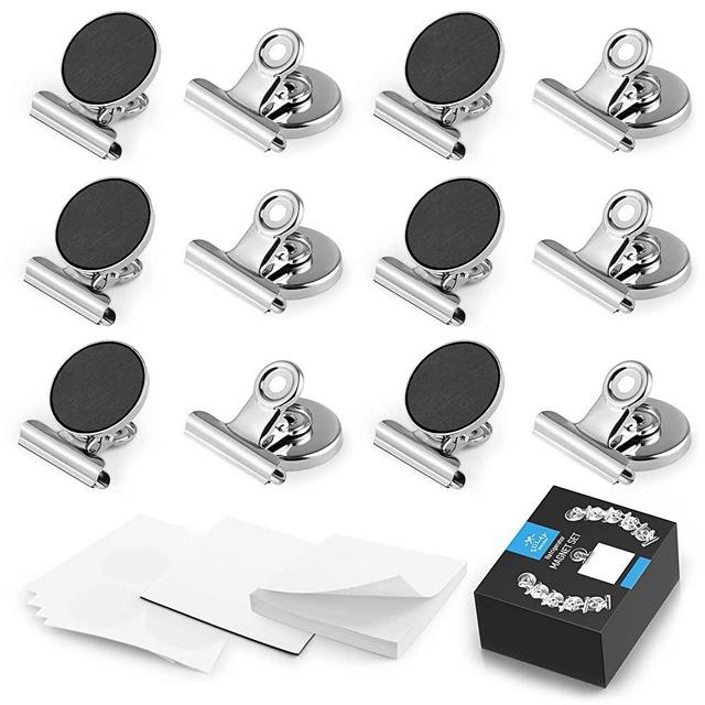 Zulay Set of 12 Magnets for Whiteboard & Refrigerator - Strong Magnetic Clips for Refrigerator with Notepad - Non-Scratch Steel Whiteboard Magnets & Magnet Clips for Fridge, Home, Kitchen & Office