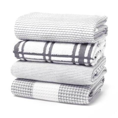 MÜkitchen Premium Kitchen Towels, 20x30 inches, 100% Cotton, Set of 4 (Stainless)