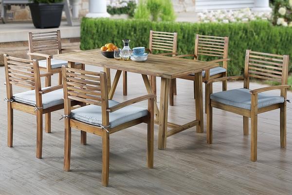 Tatienne 7-Pc Oil Finish Acacia Wood Patio Dining Table Set by Poundex