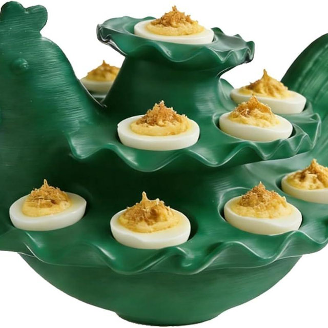 Deviled Egg Platter, Tray Reusable Serving Plates, Plastic Easter Deviled Egg Platter Multi Hole Deviled Egg Tray Container, Chicken Shaped Egg Holder for Home Holiday Decor Farmhouse Kitchen
