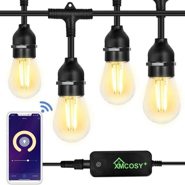 Outdoor String Lights – Patio Lights Outdoor Warm White Smart String Lights by App & Alexa, 49 Ft Extendable & Dimmable Patio Lights Outdoor, Waterproof & Shockproof Edison Bulb String Lights Outdoor