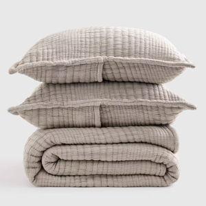 Organic Cotton Channel Quilt Set in Taupe - Queen