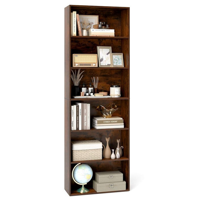 Tangkula 6-Tier Bookcase, 70” Tall Freestanding Bookshelf with 6 Open Shelves, Anti-Toppling Kits, Floor Display Storage Organizer for Living Room, Study, Kitchen, Home & Office (Rustic Brown, 70" H)