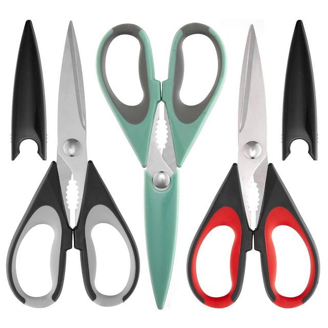 3-Pack 9.5"Kitchen Scissors All Purpose Heavy Duty with Protective Sheath, Soft Grip Comfort Handle, Dishwasher Safe Kitchen Utensils Gadgets Set, Stainless Cooking Meat Poultry Food Shears