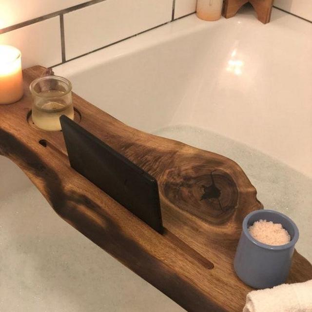 Bath Caddy, Bath Tray, Live Edge, Dark Walnut, Gift, Self Care, Gift for her, bathtub tray, Bathroom decor, handcrafted, Mothers day gift