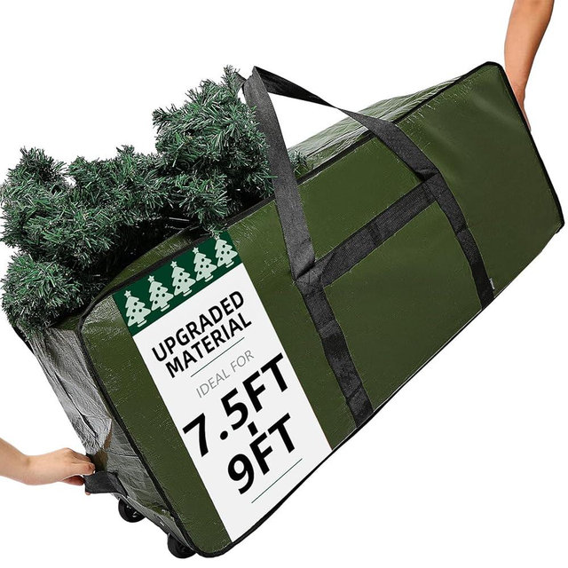 HOMEST Christmas Tree Storage Bag, Fits for 7.5-9 ft Xmas Artificials, Zippered Bag with Reinforced Carrying Handles and Wheels, Green (Bag Only)