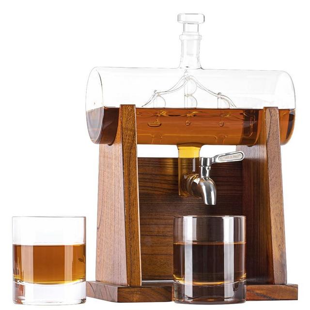 Jillmo Whiskey Gifts for Men, 1250ml Decanter Set with 2 Old Fashioned Whiskey Glasses, New Holder