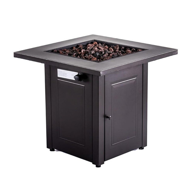 Hexago 28 Inch Propane Fire Pit, ETL Listed Outdoor Fire Pit Table, 50,000 BTU Steel Gas Fire Pits with Lid and Lava Rock, Add Warmth and Ambience to Parties On Patio Deck Garden, Mocha