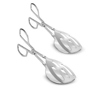 2-PACK Salad Tongs for Serving - Premium Stainless Steel Scissor-Style, Non-Toxic, Heat-Resistant Salad Servers, Dishwasher Safe, Ideal for Buffet and Party Use (Silver)