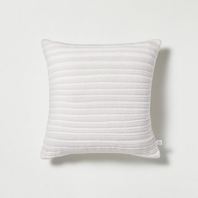 14" x 14" Uneven Stripe Throw Pillow Light Gray - Hearth & Hand™ with Magnolia