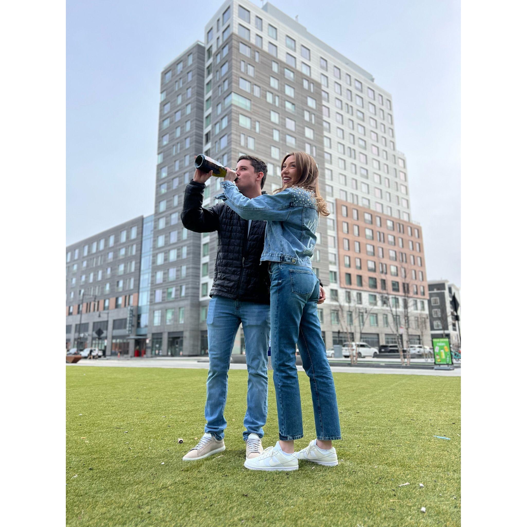 Popping champagne of course!