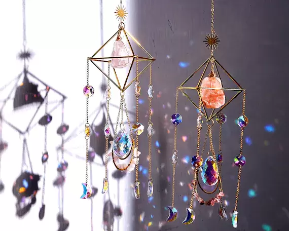 Suncatchers for Windows | Aurora Rainbow Sun catcher | Amethyst Gemstone Suncatcher | Hanging Prism Gemstone Suncatcher