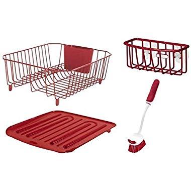 Rubbermaid Antimicrobial Sinkware Set, 4 Pieces, Red FG1F91MARED