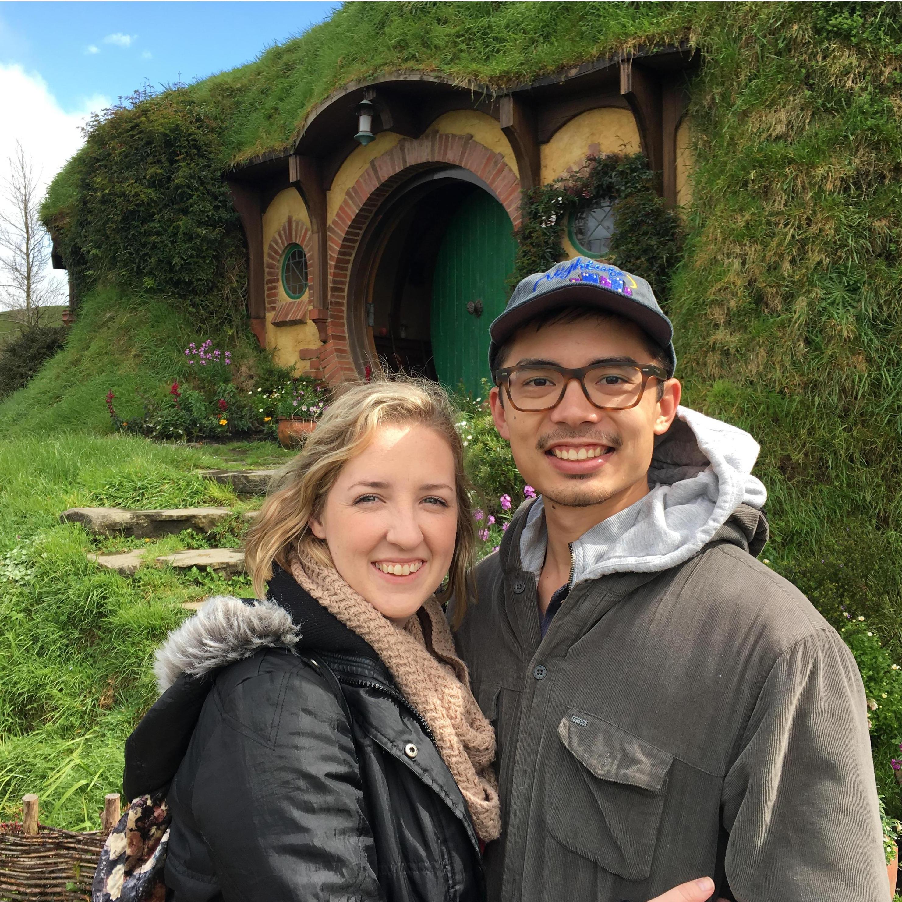 Enjoying Hobbiton on our amazing New Zealand trip.
