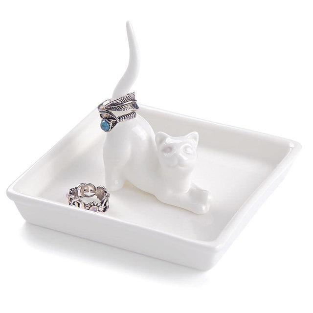 PUDDING CABIN Cat Mom Gifts for Women, Cat Ring Holder for Jewelry, Jewelry Tray Dish Rings Bracelets Earrings Trinket Tray, Cat Gifts for Cat Lovers Mother's Day Birthday Wedding Christmas Gifts