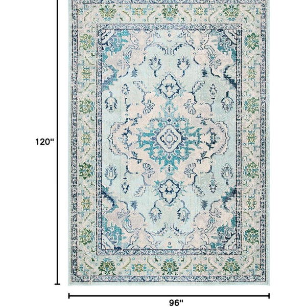 SAFAVIEH Monaco Collection Area Rug - 8' x 10', Light Blue & Ivory, Non-Shedding & Easy to Clean, Distressed Medallion Design, Ideal for Living Room, Bedroom, Dining Space (MNC243K)