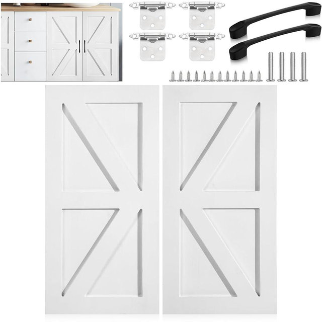 Sintuff 2 Sets 13.25'' W x 29'' H Kitchen Cabinet Door Replacement with Hinges and Door Handles, White Shaker Cabinet Doors Front Replacement for Kitchen Bathroom Vanity Closet