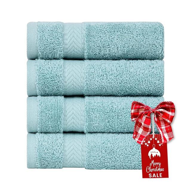 TEXTILOM 100% Turkish Cotton 4 Piece Luxury Washcloth Towel Set for Bathroom & Kitchen, Thick & Super Soft & Highly Absorbent & Quick Dry for Face and Hand- Aqua