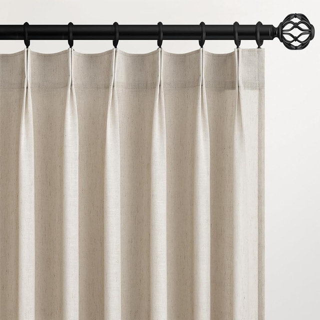 100 Inches Long Oatmeal Colored Pinch Pleat Sheer Curtains with Hooks,Back Tab Semi Transparentes Light Filtering Linen Cotton Blend Ocher Tone Rustic Cabin Style Drapes Curtains,40x100 inch Length