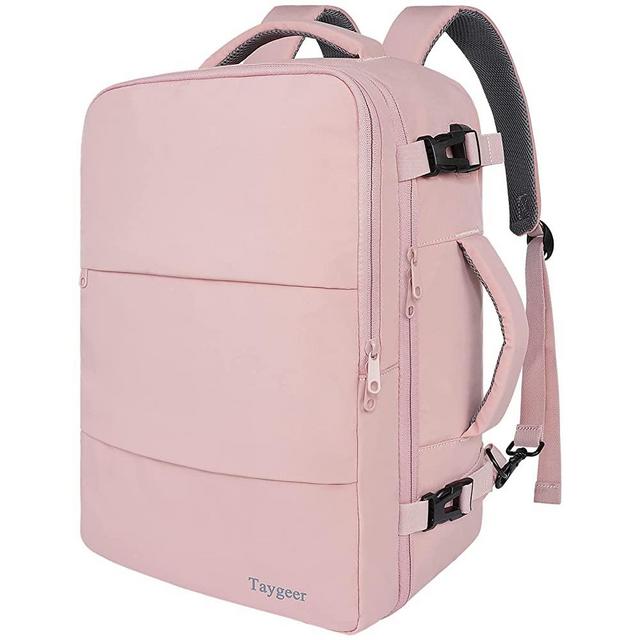 Travel Backpack for Women, Carry On Backpack with USB Charging Port & Shoe Pouch, TSA 15.6inch Laptop Backpack Flight Approved, College School Bag Casual Daypack for Weekender Business Hiking, Pink