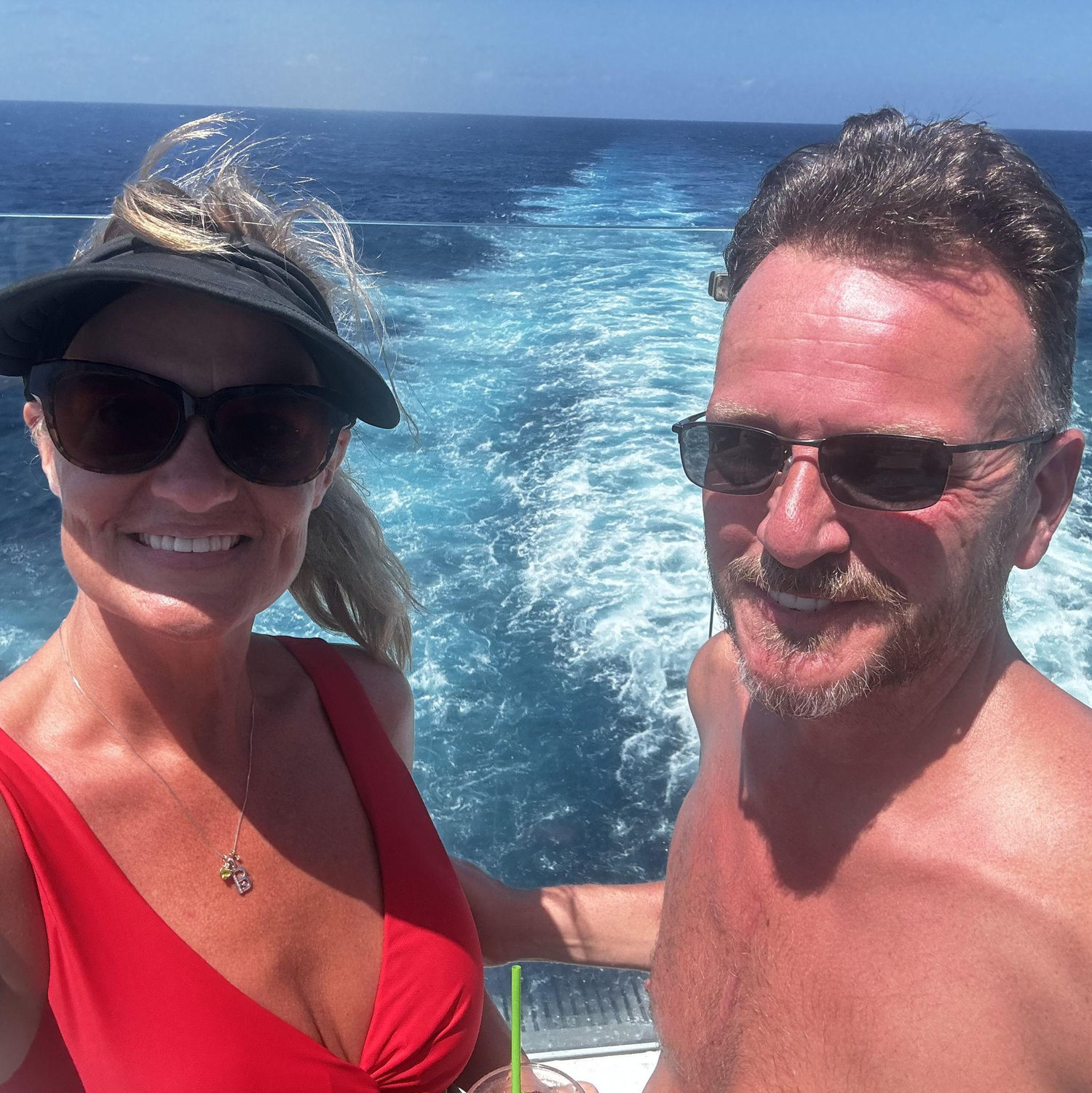 Enjoying a sunny day on the back of a cruise ship!