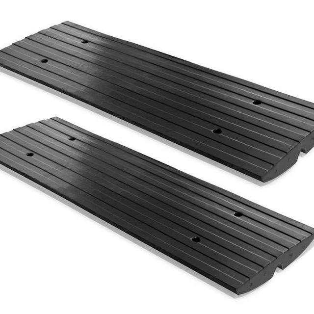 PYLE PCRBDR21 Car Vehicle Curbside Driveway Ramp - 4ft Heavy Duty Rubber Threshold Bridge Tracks Curb Ramps, 2 Pieces (for Car, Truck, Scooter, Bike, Motorcycle, Wheelchair Mobility) - Pyle PCRBDR21