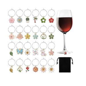SANNIX Spring Floral Wine Charms - 24pcs Stem Glass Charms for Wine Tasting Party Decorations