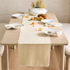European Linen Fringe Table Runner in Natural