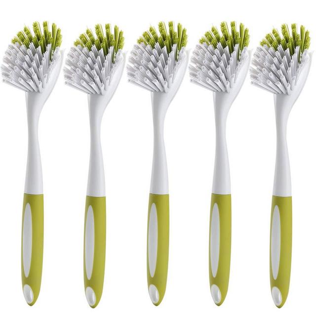 Scrub Brush for Dish Kitchen Sink Pot Pan with Stiff Bristles, Yellow-Green 5pcs