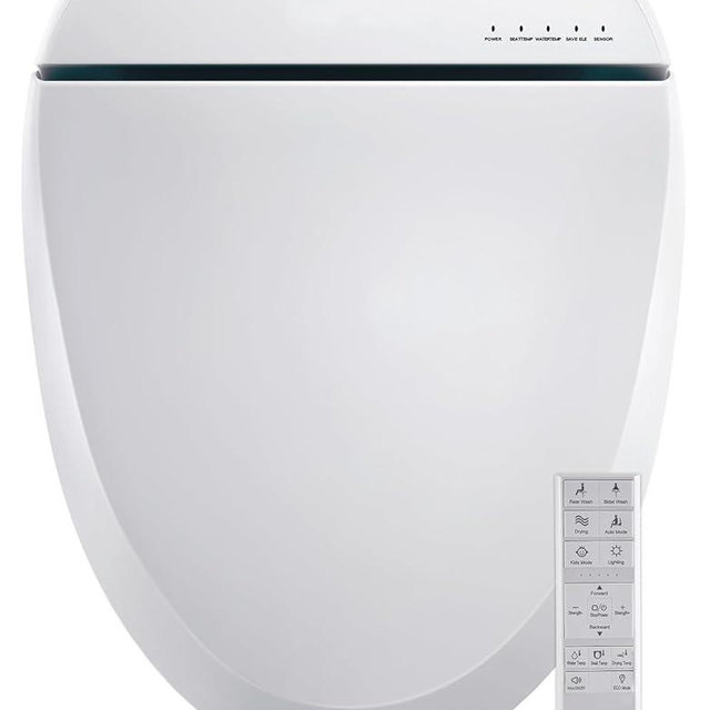 Aquonderful Bidet Toilet Seat, Smart Unlimited Warm Water, Electronic Heated Toilet Seat with Remote Control, Turbo Wash, Dryer, Rear and Front Wash, Slow Closes, Night Light, White, 102S-W