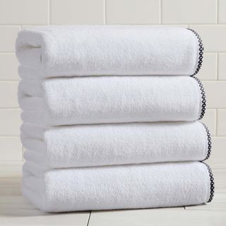 Valery Border-Stitched Bath Towel, Set of 4