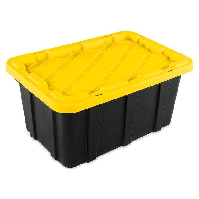 Sterilite 18-Pack Stackable Storage Bins, Heavy Duty Totes w/Lids, 17 Gallon, Black/Yellow