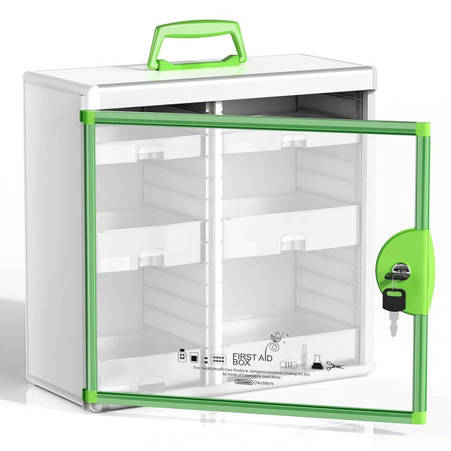 Glosen Lockable Medicine Cabinet with 6 Removable Trays, Wall Mounted & Portable Locking Medicine Cabinet Organizer with Key Lock for Home, Bathroom, Office - Aluminum Frame(15.63 * 6.5 * 15.43Inch)