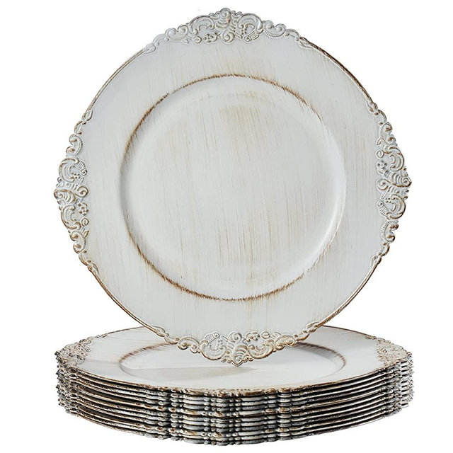 MAONAME Antique White Charger Plates, Round Plate Chargers for Dinner Plates, 13" Plastic Charger for Plates, Wedding Table Setting, Set of 12
