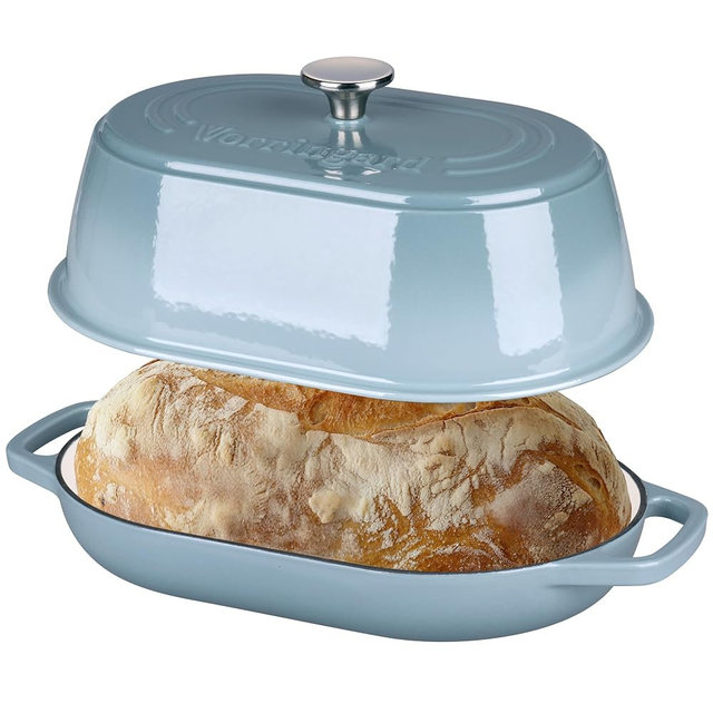 VORRINGARD Enameled Cast Iron Dutch Oven Pot with Dome Lid, Oval Bread Oven for Homemade Sourdough Bread Baking, Oven Safe up to 500°F, 6 Quart, Sea Salt