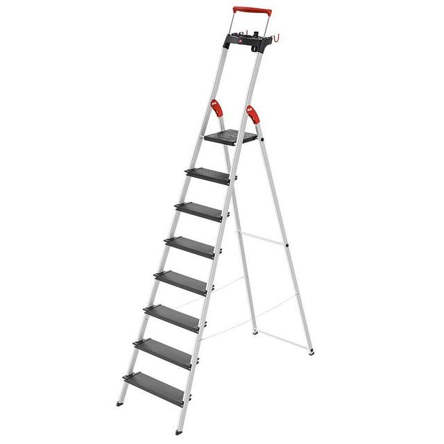 Hailo 0850-827 L100 Pro, 8-Ft Folding Lightweight Aluminum Step Platform Ladder, Black