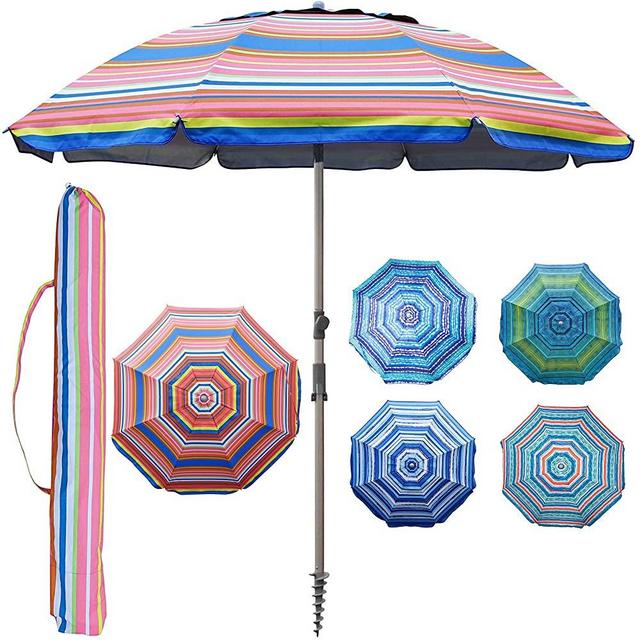 Blissun 7.2' Portable Beach Umbrella with Sand Anchor, Tilt Pole, Carry Bag, Air Vent (Orange)