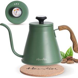 Harriet Gooseneck Kettle with Thermometer for Pour Over Coffee and Tea, 37 fl oz, Stainless Steel, Durable 3-Layer Base, Ideal Spout for Precision Pouring, Compatible with all Stove Tops, Green
