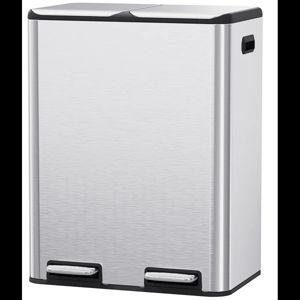 16 Gal Dual Kitchen Trash Can, Stainless Steel Step-On Garbage Bin with Built-in Deodorizer, Recycle Waste Dustbin, W/2 Built-In Box For Odor Control, Soft-Close Lid,2 Buckets, Foot Pedal, Side Handle, For Home Office - Silver