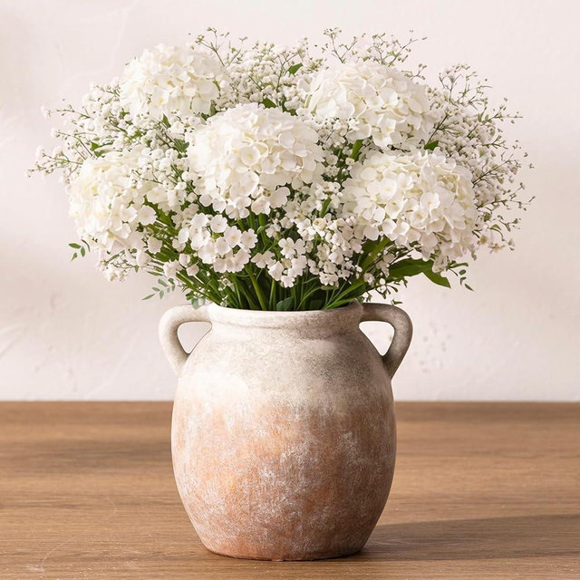 Dobbyby Ceramic Flower Small Vase 6 inch Farmhouse Rustic Vase Decorative Pottery Terracotta Vases for Home Decor Table Mantle Fireplace Living Room Bathroom Wedding Centerpiece
