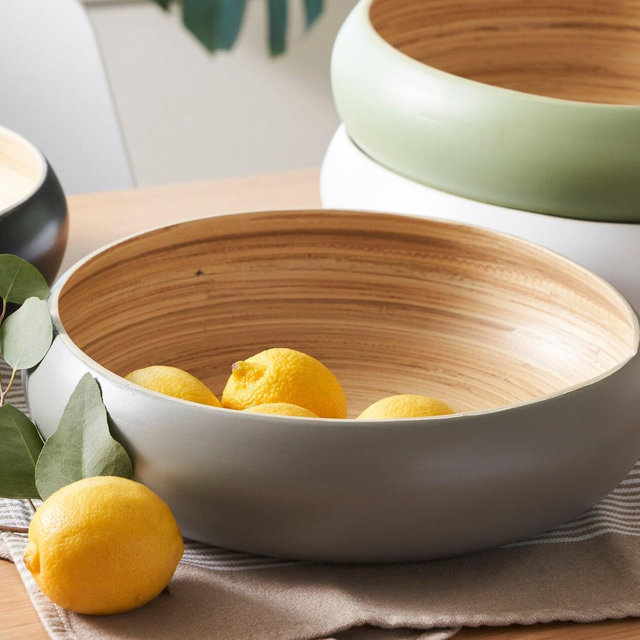 Fruit Bowl For Kitchen Counter, Decorative Bowl, Large Serving Bowl Or Fruit Basket For Kitchen, Spun Bamboo