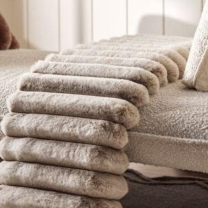 Tipped Puffer Faux-Fur Throw Blanket - Neutral