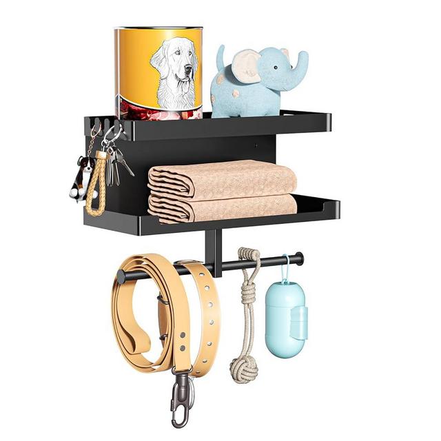 Dog Leash Holder for Wall, Black Leash Hanger, Wall Mounted Dog Stuff Storage and Organizer, Metal Key Holder Pet Leash Hooks for Leash, Training Treats, Chew Toys, Keys, Large
