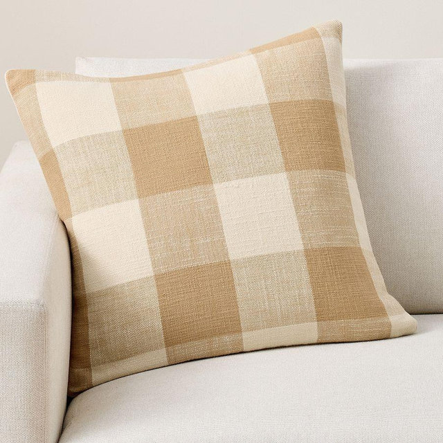 Sawyer Check Pillow Cover, Camel, 22"