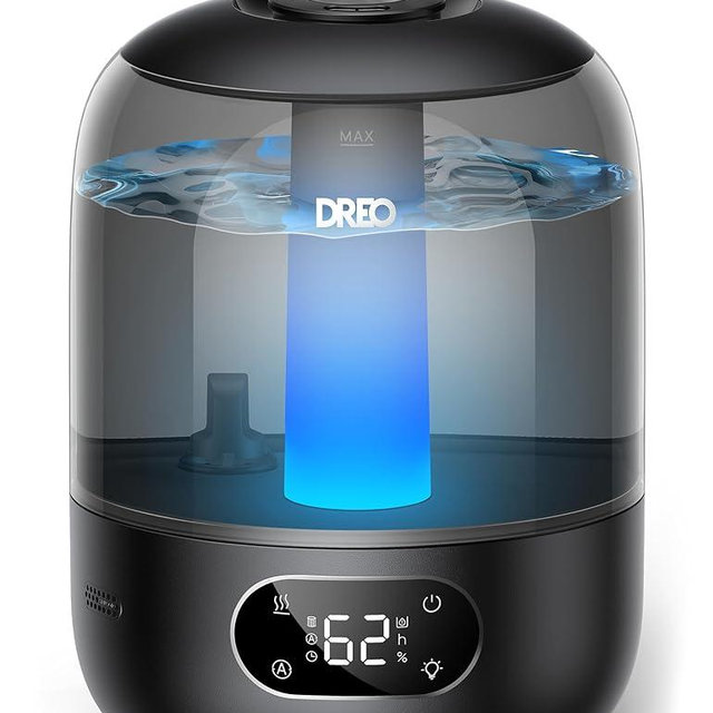 Dreo Humidifiers for Bedroom, Cool Mist Ultrasonic Humidifiers with 30Hr Runtime, Top Fill 3L Tank, Easy Clean, Humidity Sensor, Night Light for Baby, Nursery, 360° Nozzle for Plants and Home, Black