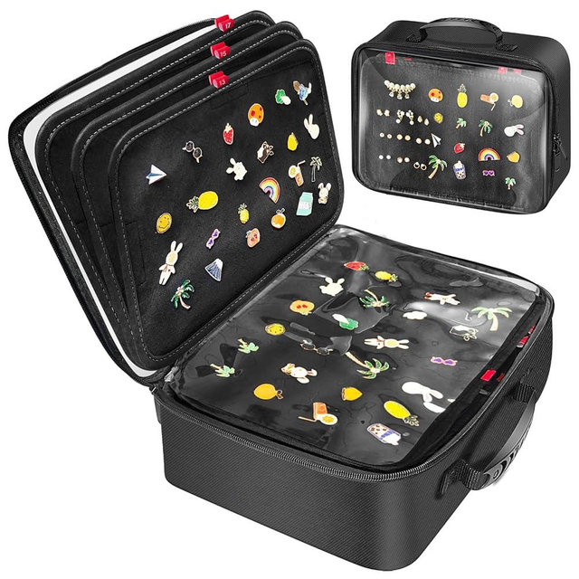 Dilobio Enamel Pin Display Bag EVA Hard Shell Pin Trading Book, 18 Page Collectible Pin Board, Pin Display Case for Collectors, Suitable for Storing Enamel Pins, Sports Pins, Earrings and Brooches
