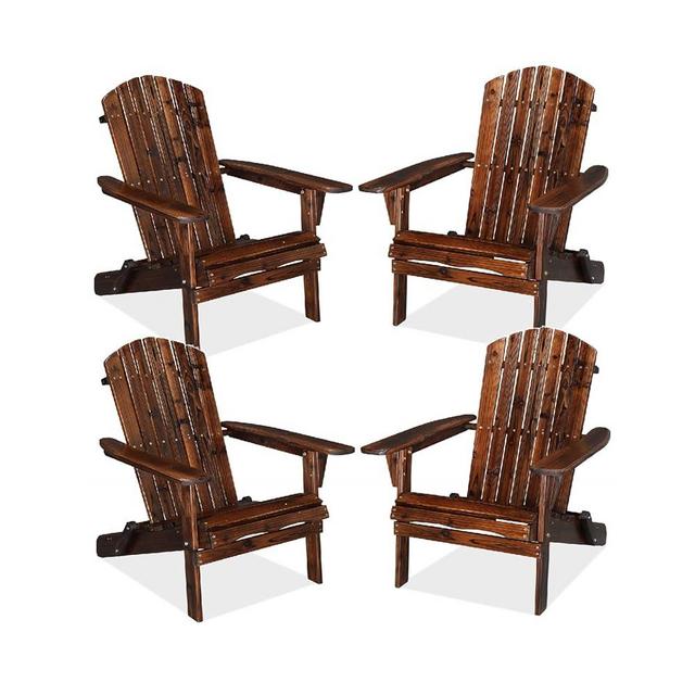 VINGLI Folding Adirondack Chair Set of 4, Wood Adirondack Chairs for Outdoor, Foldable Fire Pit Chairs for Patio, BBQ, Porch, Yard, Pool, Carbonized
