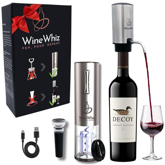 2025 WineWhiz Electric Wine Bottle Opener Set, Electric Corkscrew Wine Opener, Electric Wine Aerator, Electric Wine Dispenser, Wine Foil Cutter Tool, Wine Vacuum Pump and Stopper | Birthday Gift Ideas