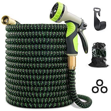 VIENECI 100ft Garden Hose Upgraded Expandable Hose, Durable Flexible Water Hose, 9 Function Spray Hose Nozzle, 3/4" Solid Brass Connectors, Extra Strength Fabric, Lightweight Expanding Hose